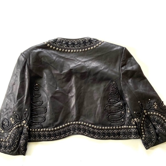 Double D Ranch Black Genuine Leather Beaded Studded Open Bolero Jacket - Picture 7 of 11